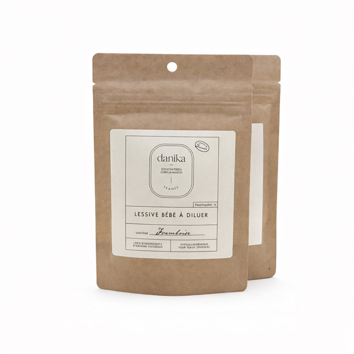 Recharges de lessive pour bébés Danika en poudre à diluer, vendues par lots