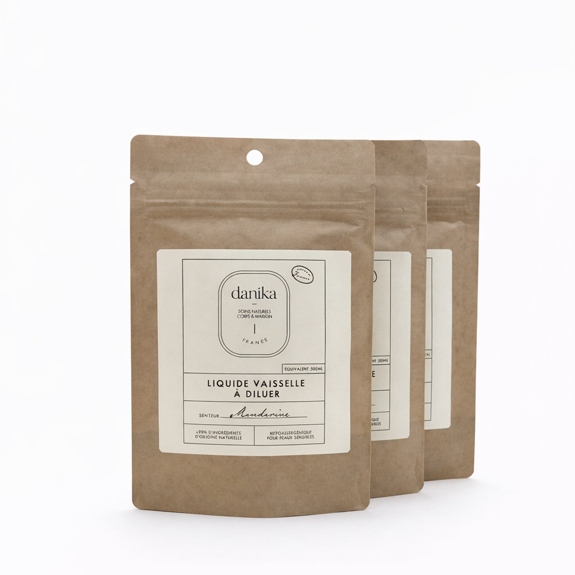 Trois recharges à diluer de liquide vaisselle