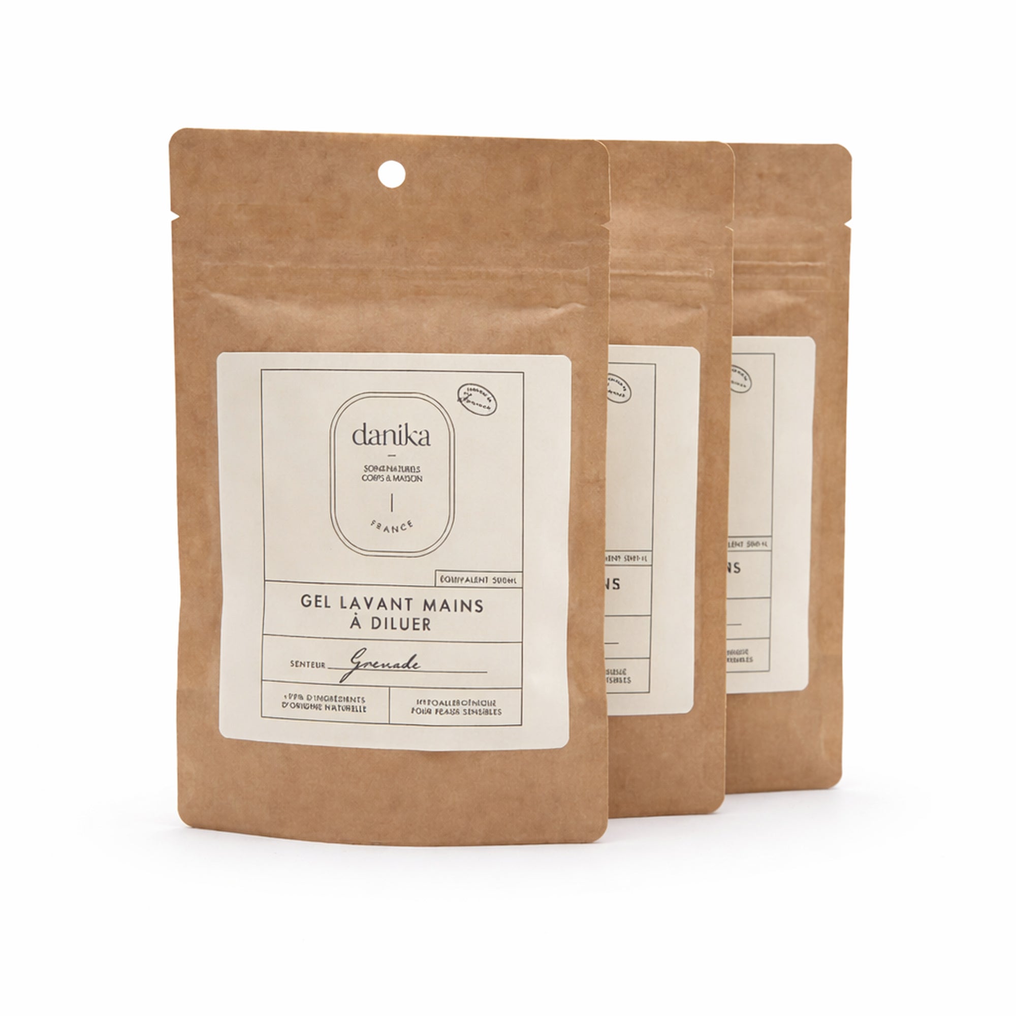 Trois recharges de gel lavant pour les mains