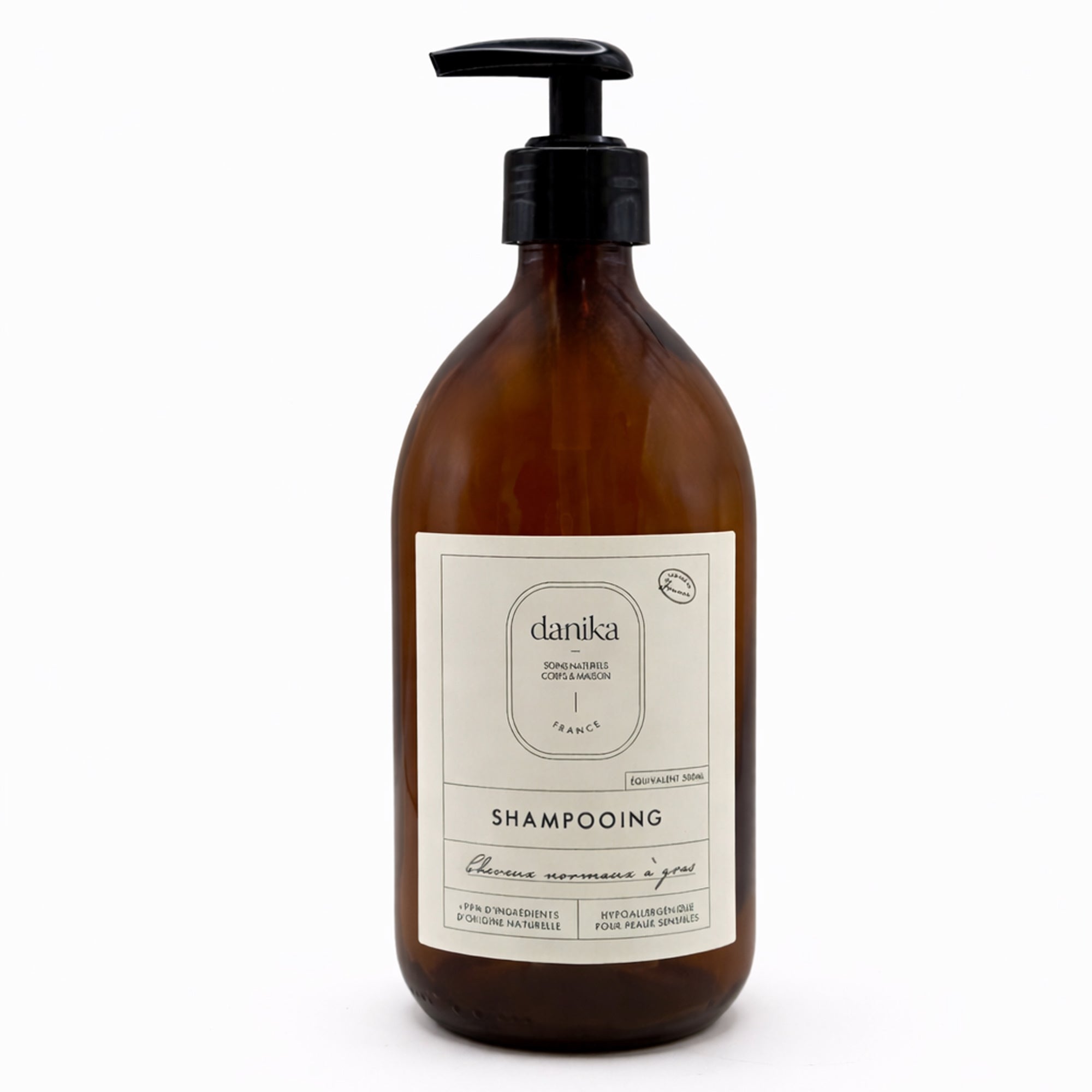 Flacon en verre pour shampoing pour cheveux normaux à gras