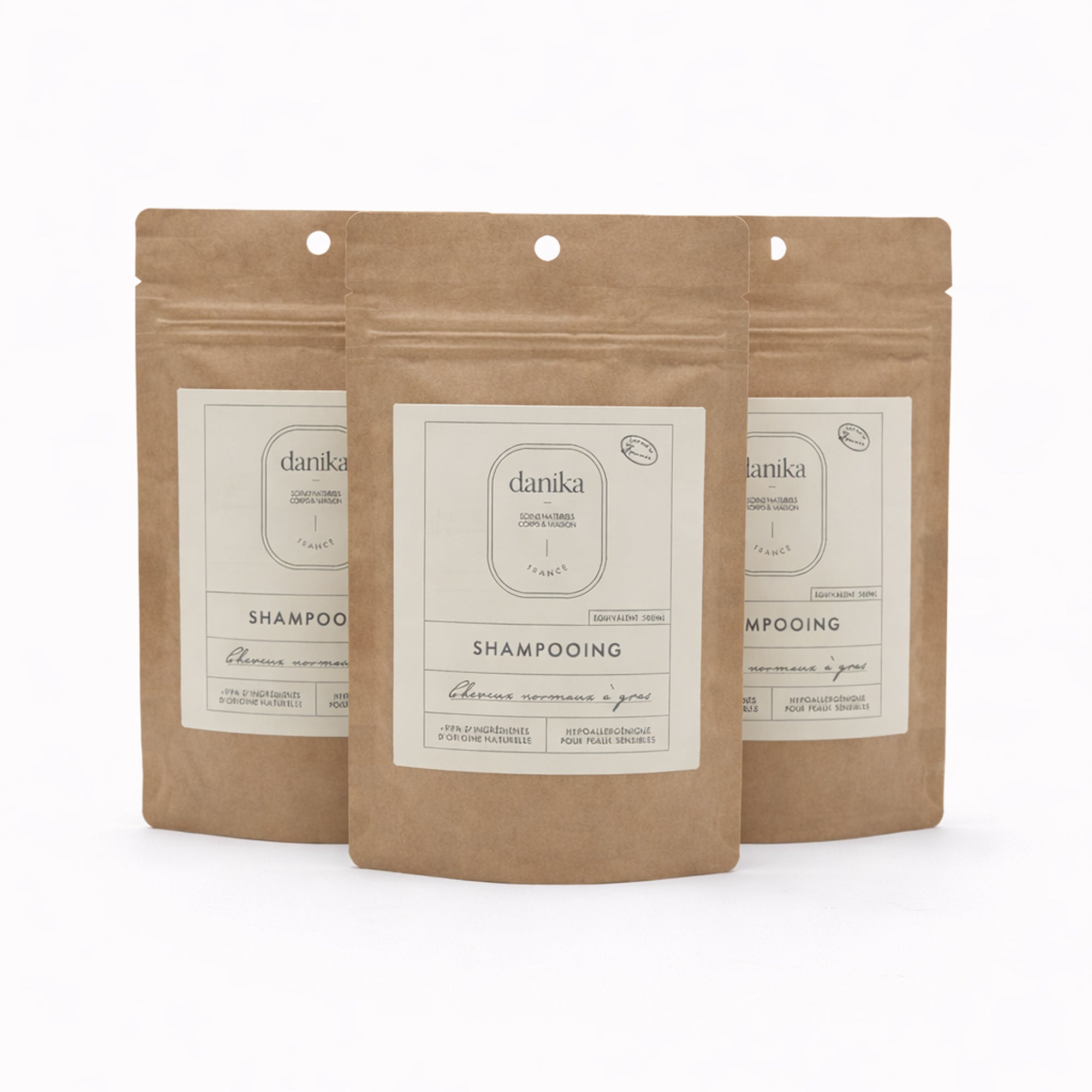 Lot de trois recharges de shampoing pour cheveux normaux à gras